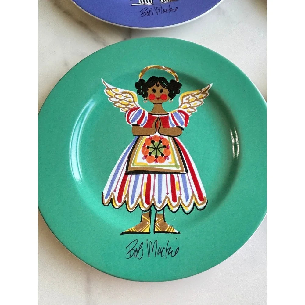Bob Mackie Home‎ Sakura Happy Angel Stoneware Salad Plates 4 Pc Multicolor 8in